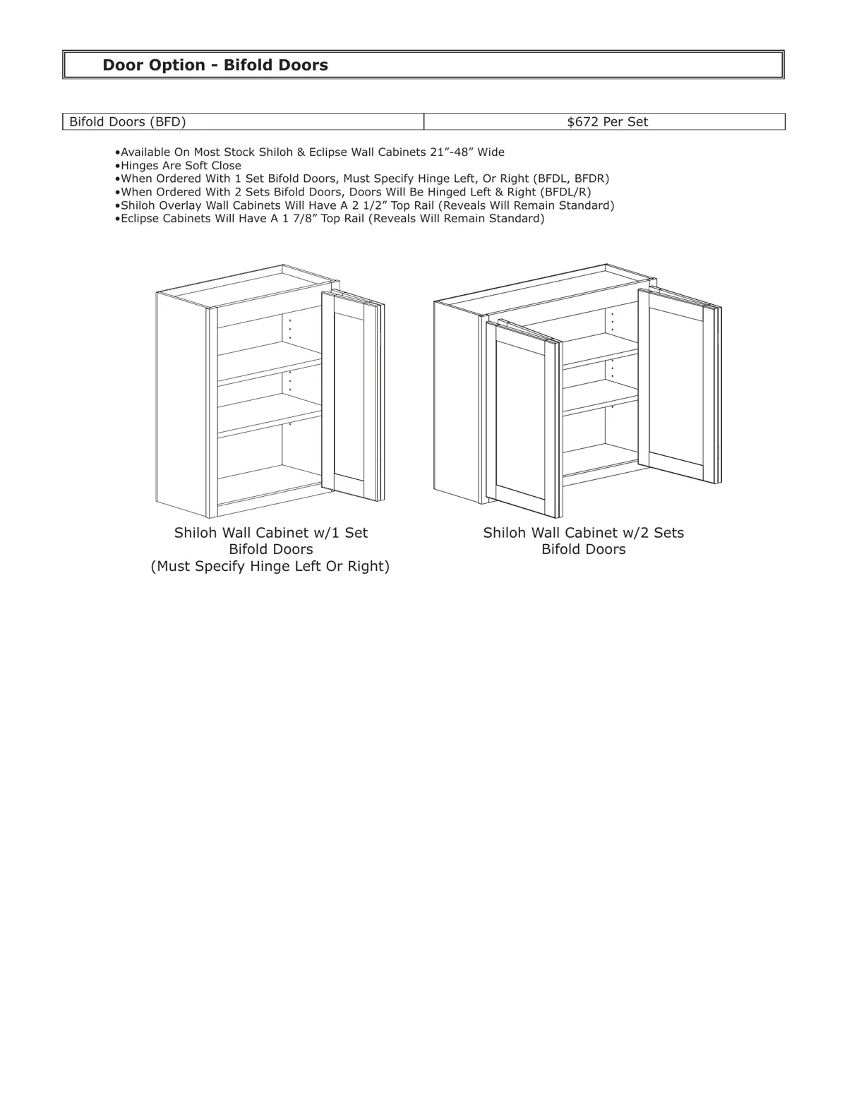 W.W. Wood Products official Bifold Doors specification sheet