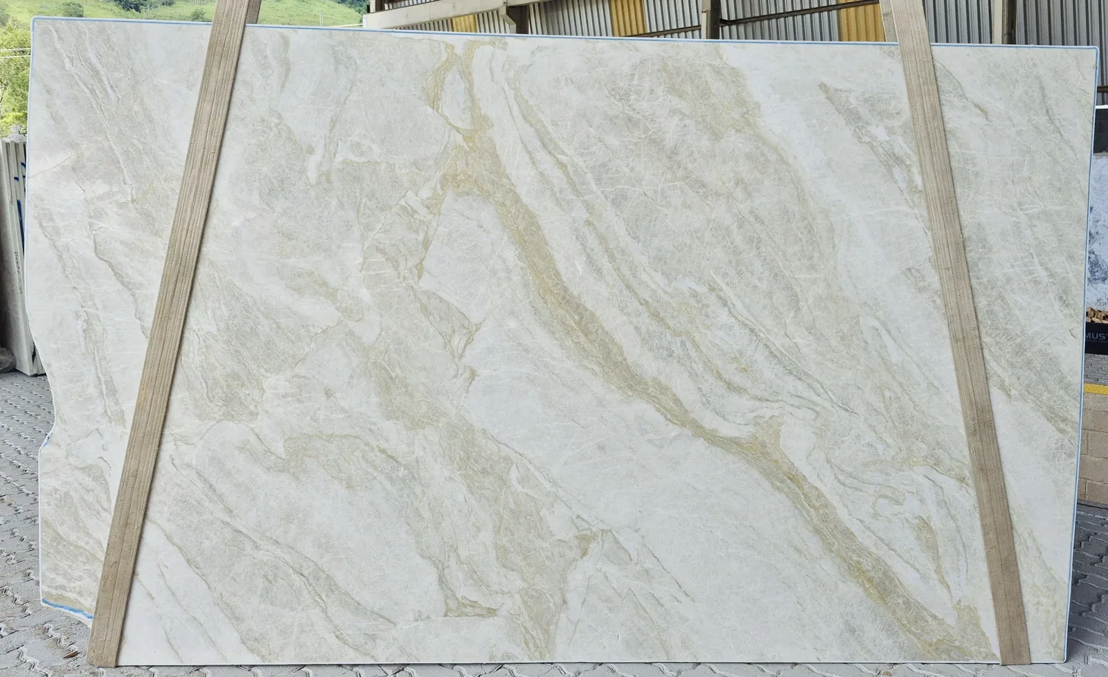 Perla Venata quartzite slab, leathered finish