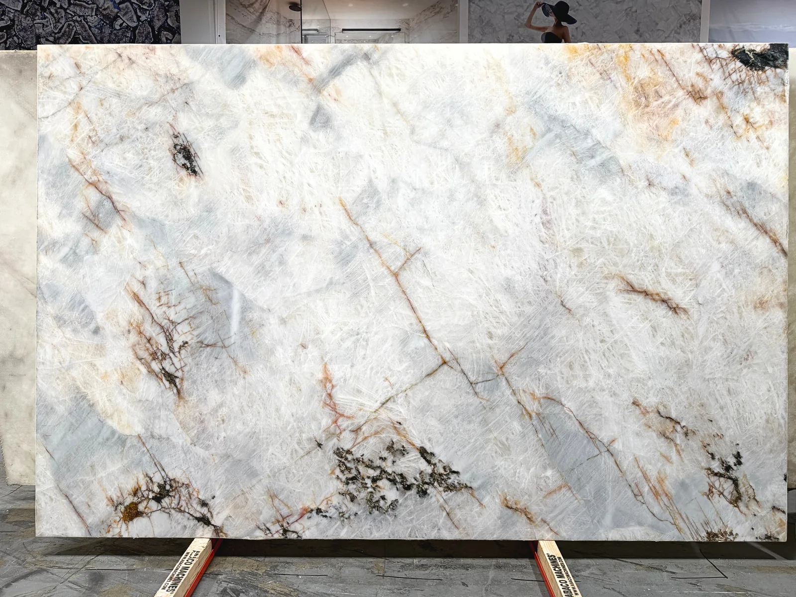 Cristallo quartzite slab — crystalline, translucent, backlight-ready